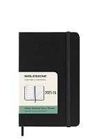 Kalendarz Moleskine 2025-2026 18-miesięczny rozmiar P (kieszonkowy 9x14 cm) Tygodniowy Czarny Twarda oprawa (Moleskine Weekly Notebook Planner 2025/26 Pocket Hard Black Cover) - 8056999275440