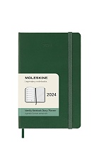 Kalendarz Moleskine 2024 12M rozmiar P (kieszonkowy 9x14 cm) Tygodniowy Zielony Mirt Twarda oprawa (Moleskine Weekly Notebook Diary/Planner 2024 Pocket Myrtle Green Hard Cover) - 8056598857085