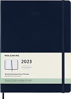 Kalendarz Moleskine 2023 12M rozmiar XL (bardzo duży 19x25 cm) Tygodniowy Niebieski\Szafirowy Twarda oprawa (Moleskine Weekly Notebook Diary/Planner 2023 Extra Large Sapphire Blue Hard Cover) - 8056598851588