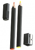 Ołówki Zakreślacze Moleskine 2 sztuki Żółty i Pomarańczowy w czarnej oprawie z drzewa lipowego i temperówka (Highlighter Pencil Set Black and Sharpener) - 9788866132974