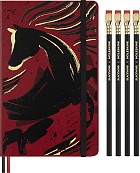 Notatnik Moleskine Rok Konia L duży (13x21 cm) w Linie Czerwony Twarda oprawa i 4 Ołówki Blackwing w Pudełku Prezentowym (Moleskine Year of the Horse Limited Edition Notebook Ruled Large Autumn Red Hard Cover 4 Blackwing Pencils BOX) - 8056999278533