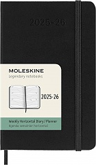 Kalendarz Moleskine 2025-2026 18-miesięczny rozmiar P (kieszonkowy 9x14 cm) Horyzontalny Tygodniowy Czarny Twarda oprawa (Moleskine Weekly Horizontal Notebook Diary/Planner 2025/26 Pocket Hard Black Cover) - 8056999275518