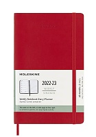 Kalendarz Moleskine 2022-2023 18-miesięczny rozmiar L (duży 13x21 cm) Tygodniowy Czerwony/ Szkarłatny Miękka oprawa (Moleskine Weekly Notebook Diary/Planner 2022/23 Large Scarlet Red Soft Cover) - 8056598851236