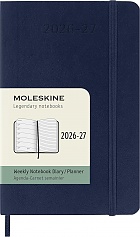 Kalendarz Moleskine 2026-2027 18-miesięczny rozmiar P (kieszonkowy 9x14 cm) Tygodniowy Niebieski/ Szafirowy Miękka oprawa (Moleskine Weekly Notebook Planner 2026/27 P Pocket Sapphire Blue Soft Cover) - 8056999279875