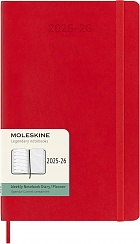 Kalendarz Moleskine 2025-2026 18-miesięczny rozmiar L (duży 13x21 cm) Tygodniowy Czerwony/ Szkarłatny Miękka oprawa (Moleskine Weekly Notebook Planner 25/26 Large Soft Scarlet Red Cover) - 8056999275433