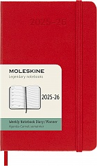 Kalendarz Moleskine 2025-2026 18-miesięczny rozmiar P (kieszonkowy 9x14 cm) Tygodniowy Czerwony/ Szkarłatny Twarda oprawa (Moleskine Weekly Horizontal Notebook Diary/Planner 2025/26 Pocket Hard Scarlet Red Cover) - 8056999275457