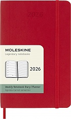 Kalendarz Moleskine 2026 12M rozmiar P (kieszonkowy 9x14 cm) Tygodniowy Czerwony/Szkarłatny Miękka oprawa (Moleskine Weekly Notebook Diary/Planner 2026 Pocket Scarlet Red  Soft Cover) - 8056999275228
