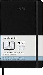 Kalendarz Moleskine 2023 12M rozmiar L (duży 13x21 cm) Miesięczny Czarny Twarda oprawa (Moleskine Monthly Diary/Planner 2023 Large Black Hard Cover) - 8056598851595