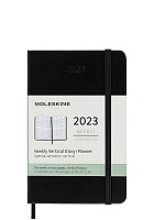 Kalendarz Moleskine 2023 12M rozmiar P (kieszonkowy 9x14 cm) Wertykalny Tygodniowy Czarny Twarda oprawa (Moleskine Weekly Vertical Diary/Planner 2023 Pocket Black Hard Cover) - 8056420859966
