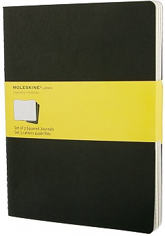 Zestaw 3 zeszytów Moleskine Cahier XL ekstra duże (19x25 cm) w Kratkę Czarne Miękka oprawa (Moleskine Cahiers Set of 3 Plain Journals) - 9788883705021