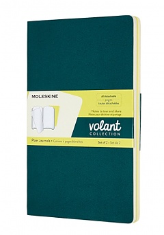 Zestaw 2 zeszytów Moleskine Volant L duże (13x21 cm) Czyste Sosnowa zieleń i Cytrynowy Miękka oprawa (Moleskine Volant Set of 2 Large Plain Journals Pine Green Lemon Yellow Soft Cover) - 8058647620664