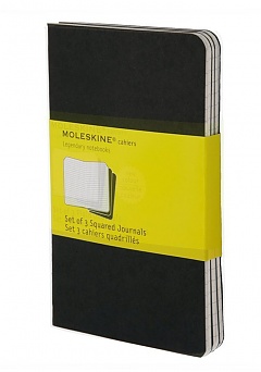 Zestaw 3 zeszytów Moleskine Cahier L duże (13x21 cm) w Kratkę Czarne Miękka oprawa (Moleskine Cahiers Set of 3 Squared Journals Black Soft Cover) - 9788883704963