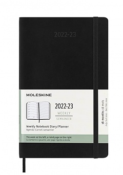 Kalendarz Moleskine 2022-2023 18-miesięczny rozmiar L (duży 13x21 cm) Tygodniowy Czarny Miękka oprawa (Moleskine Weekly Notebook Diary/Planner 2022/23 Large Soft Black Cover) - 8056598851106