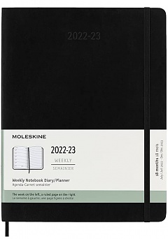 Kalendarz Moleskine 2022-2023 18-miesięczny rozmiar XL (bardzo duży 19x25 cm) Tygodniowy Czarny Miękka oprawa (Moleskine Weekly Notebook Diary/Planner 2022/23 Extra Large Soft Black Cover)