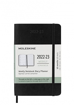 Kalendarz Moleskine 2022-2023 18-miesięczny rozmiar P (kieszonkowy 9x14 cm) Tygodniowy Czarny Miękka oprawa (Moleskine Weekly Notebook Planner 2022/23 P Pocket Black Soft Cover) - 8056598851090