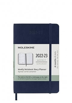 Kalendarz Moleskine 2022-2023 18-miesięczny rozmiar P (kieszonkowy 9x14 cm) Tygodniowy Niebieski/ Szafirowy Miękka oprawa (Moleskine Weekly Notebook Planner 2022/23 P Pocket Sapphire Blue Soft Cover) - 8056598851175