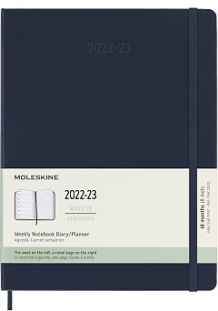 Kalendarz Moleskine 2022-2023 18-miesięczny rozmiar XL (bardzo duży 19x25 cm) Tygodniowy Niebieski Ciemny/ Szafirowy Twarda oprawa (Moleskine Weekly Notebook Planner 2022/23 Extra Large Hard Sapphire Blue Cover) - 8056598851618