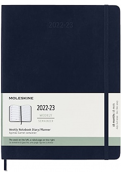 Kalendarz Moleskine 2022-2023 18-miesięczny rozmiar XL (bardzo duży 19x25 cm) Tygodniowy Niebieski Ciemny/ Szafirowy Miękka oprawa (Moleskine Weekly Notebook Diary/Planner 2022/23 Extra Large Sapphire Blue Soft Cover) - 8056598851199