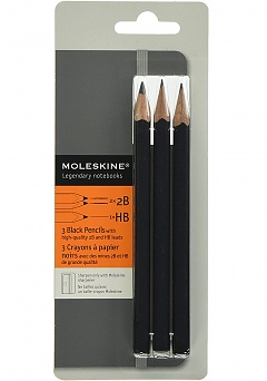 Ołówki Moleskine czarne 3 sztuki z drzewa cedrowego 2 x twardość 2B i 1 x twardość HB (Moleskine Set of 3 Black Pencils) 9788866132943