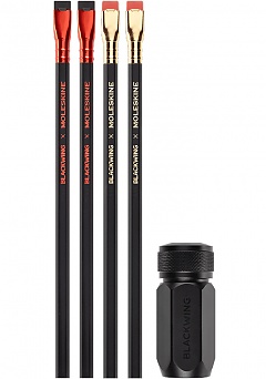 Moleskine x Blackwing Ołówki 4 sztuki i Temperówka Zestaw prezentowy (Blackwing x Moleskine Pencils and Sharpener Set Black) - 8056999270056