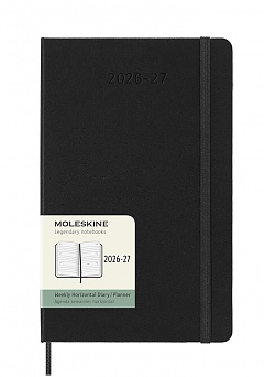 Kalendarz Moleskine 2026-2027 18-miesięczny rozmiar L (duży 13x21 cm) Horyzontalny Tygodniowy Czarny Twarda oprawa (Moleskine Weekly Horizontal Notebook Diary/Planner 2026/27 Large Black Hard Cover) - 8056999279929