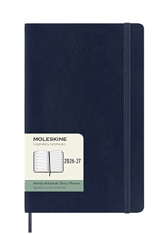 Kalendarz Moleskine 2026-2027 18-miesięczny rozmiar L (duży 13x21 cm) Tygodniowy Niebieski Ciemny/ Szafirowy Miękka oprawa (Moleskine Weekly Notebook Planner 2026/27 Large Soft Sapphire Blue Cover) - 8056999279813