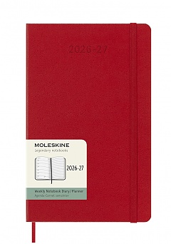 Kalendarz Moleskine 2026-2027 18-miesięczny rozmiar L (duży 13x21 cm) Tygodniowy Czerwony/ Szkarłatny Twarda oprawa (Moleskine Weekly Notebook Planner 2026/27 Large Hard Scarlet Red Cover) - 8056999279806