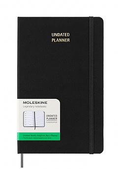 Kalendarz Moleskine Bez Dat 12M rozmiar L (duży 13x21 cm) Tygodniowy Czarny Twarda Oprawa (Moleskine Undated Weekly Planner, 12M, Large, Black, Hard Cover) - 8056598857122 / 8056999271497