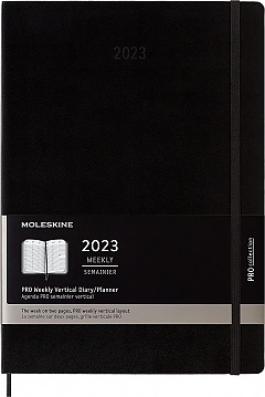 Kalendarz Moleskine 2023 12M PRO rozmiar A4 (bardzo duży 21x30 cm) Wertykalny Tygodniowy Czarny Twarda oprawa (Moleskine Weekly Vertical 2023 PRO Planner A4 Black Hard Cover) - 8056598851038