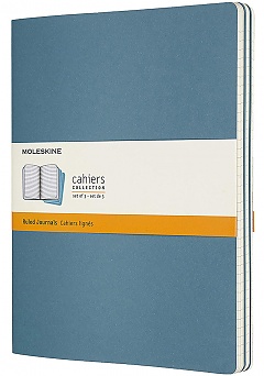 Zestaw 3 zeszytów Moleskine Cahier XL ekstra duże (19x25 cm) w Linie Niebieskie Brisk Miękka oprawa (Moleskine Cahiers Extra Large Brisk Blue Set of 3 Ruled Journals)