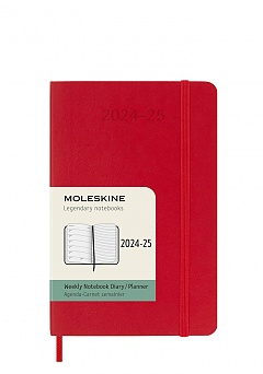 Kalendarz Moleskine 2024-2025 18-miesięczny rozmiar P (kieszonkowy 9x14 cm) Tygodniowy Czerwony/ Szkarłatny Miękka oprawa (Moleskine Weekly Notebook Planner 2024/25 Pocket Scarled Red Soft Cover) - 8056999270667