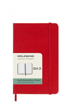 Kalendarz Moleskine 2024-2025 18-miesięczny rozmiar P (kieszonkowy 9x14 cm) Tygodniowy Czerwony/ Szkarłatny Twarda oprawa (Moleskine Weekly Horizontal Notebook Diary/Planner 2024/25 Pocket Hard Scarlet Red Cover) 8056999270636