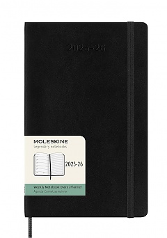 Kalendarz Moleskine 2025-2026 18-miesięczny rozmiar L (duży 13x21 cm) Tygodniowy Czarny Miękka oprawa (Moleskine Weekly Notebook Diary/Planner 2025/26 Large Soft Black Cover) - 8056999275426