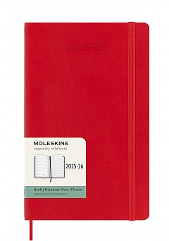 Kalendarz Moleskine 2025-2026 18-miesięczny rozmiar L (duży 13x21 cm) Tygodniowy Czerwony/ Szkarłatny Miękka oprawa (Moleskine Weekly Notebook Planner 25/26 Large Soft Scarlet Red Cover) - 8056999275433