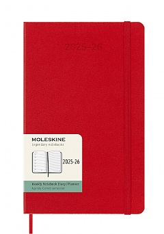 Kalendarz Moleskine 2025-2026 18-miesięczny rozmiar L (duży 13x21 cm) Tygodniowy Czerwony/ Szkarłatny Twarda oprawa (Moleskine Weekly Notebook Planner 2025/26 Large Hard Scarlet Red Cover) - 8056999275402