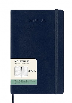 Kalendarz Moleskine 2025-2026 18-miesięczny rozmiar L (duży 13x21 cm) Tygodniowy Niebieski Ciemny/ Szafirowy Miękka oprawa (Moleskine Weekly Notebook Planner 2025/26 Large Soft Sapphire Blue Cover) - 8056999275419