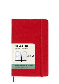 Kalendarz Moleskine 2025-2026 18-miesięczny rozmiar P (kieszonkowy 9x14 cm) Tygodniowy Czerwony/ Szkarłatny Twarda oprawa (Moleskine Weekly Horizontal Notebook Diary/Planner 2025/26 Pocket Hard Scarlet Red Cover) - 8056999275457