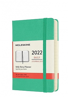 Kalendarz Moleskine 2022 12M rozmiar P (kieszonkowy 9x14 cm) Dzienny Lodowa Zieleń Twarda oprawa (Moleskine Daily Notebook Diary/Planner 2022 Pocket Ice Green Hard Cover) - 8056420858563