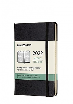 Kalendarz Moleskine 2022 12M rozmiar P (kieszonkowy 9x14 cm) Wertykalny Tygodniowy Czarny Twarda oprawa (Moleskine Weekly Vertical Diary/Planner 2022 Pocket Black Hard Cover) - 8056420856095