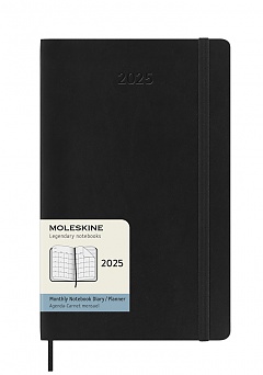 Kalendarz Moleskine 2025 12M rozmiar L (duży 13x21 cm) Miesięczny Czarny Miękka oprawa (Moleskine Monthly Diary/Planner 2025 Large Black Soft Cover) - 8056999270490