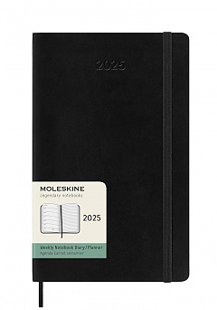 Kalendarz Moleskine 2025 12M rozmiar L (duży 13x21 cm) Tygodniowy Czarny Miękka oprawa (Moleskine Weekly Notebook Diary/Planner 2025 Large Black Soft Cover) - 8056999270315