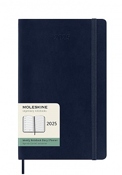 Kalendarz Moleskine 2025 12M rozmiar L (duży 13x21 cm) Tygodniowy Niebieski/ Szafirowy Miękka oprawa (Moleskine Weekly Notebook Diary/Planner 2025 Large Sapphire Blue Soft Cover) - 8056999270292