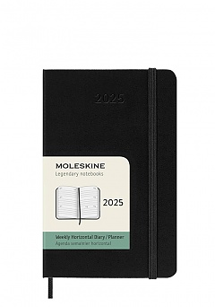 Kalendarz Moleskine 2025 12M rozmiar P (kieszonkowy 9x14 cm) Horyzontalny Tygodniowy Czarny Twarda oprawa (Moleskine Weekly Horizontal Diary/Planner 2025 Pocket Black Hard Cover) - 8056999270476