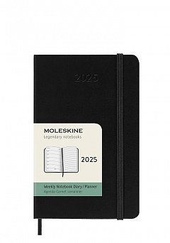 Kalendarz Moleskine 2025 12M rozmiar P (kieszonkowy 9x14 cm) Tygodniowy Czarny Twarda oprawa (Moleskine Weekly Notebook Diary/Planner 2025 Pocket Black Hard Cover) - 8056999270346