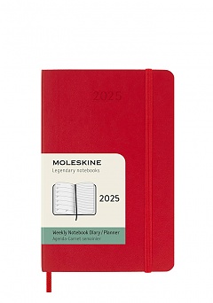 Kalendarz Moleskine 2025 12M rozmiar P (kieszonkowy 9x14 cm) Tygodniowy Czerwony/Szkarłatny Miękka oprawa (Moleskine Weekly Notebook Diary/Planner 2025 Pocket Scarlet Red  Soft Cover) - 8056999270391