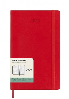 Kalendarz Moleskine 2026 12M rozmiar L (duży 13x21 cm) Tygodniowy Czerwony/ Szkarłatny Miękka oprawa (Moleskine Weekly Notebook Diary/Planner 2026 Large Scarlet Red Soft Cover) - 8056999274733