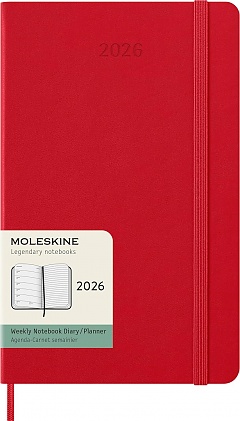 Kalendarz Moleskine 2026 12M rozmiar L (duży 13x21 cm) Tygodniowy Czerwony/ Szkarłatny Twarda oprawa (Moleskine Weekly Notebook Diary/Planner 2026 Large Scarlet Red Hard Cover) - 8056999274696