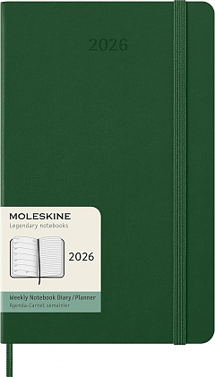 Kalendarz Moleskine 2026 12M rozmiar L (duży 13x21 cm) Tygodniowy Zielony Mirt Twarda oprawa (Moleskine Weekly Notebook Diary/Planner 2026 Large Myrtle Green Hard Cover) - 8056999275525