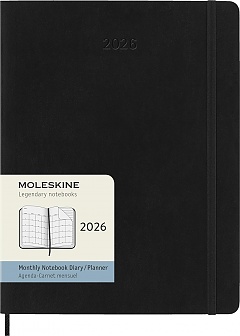 Kalendarz Moleskine 2026 12M rozmiar XL (bardzo duży 19x25 cm) Miesięczny Czarny Miękka oprawa (Moleskine Monthly Diary/Planner 2026 Extra Large Black Soft Cover) - 8056999275341