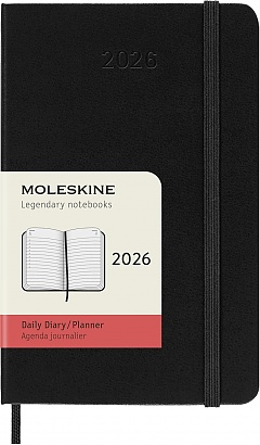 Kalendarz Moleskine 2026 12M rozmiar P (kieszonkowy 9x14 cm) Dzienny Czarny Twarda oprawa (Moleskine Daily Notebook Diary/Planner 2026 Pocket Black Hard Cover) - 8056999274603